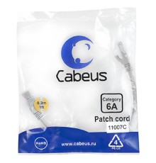 Cabeus PC-SSTP-RJ45-Cat.6a-0.3m-LSZH Патч-корд S/FTP, категория 6а (10G), 2xRJ45/8p8c, экранированный, серый, LSZH, 0.3м
