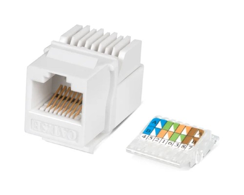 [Cabeus Разъемы, Проходные адаптеры, Вставки] Cabeus KJ-RJ45-Cat.5e-Toolless Вставка Keystone Jack RJ-45(8P8C), категория 5e, без инструмента Toolless, белая