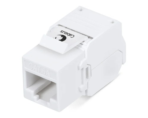 [Cabeus Разъемы, Проходные адаптеры, Вставки] Cabeus KJ-RJ45-Cat.6A-180-Toolless Вставка Keystone Jack RJ-45(8P8C), 180 градусов, категория 6A, без инструмента Toolless, белая
