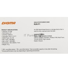 Накопитель SSD Digma 512Gb SATA III DGSR2512GP13T Run P1 2.5