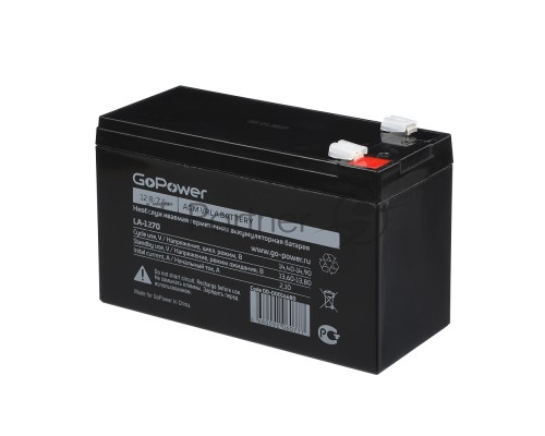 Аккумулятор свинцово-кислотный GoPower LA-1270 12V 7Ah клеммы T2/ F2 (1/5)
