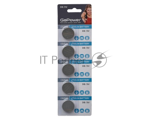 Батарейка GoPower CR2025 BL5 Lithium 3V (5/100/2000) блистер (5 шт.)