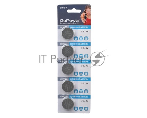 Батарейка GoPower CR2032 BL5 Lithium 3V (5/100/2000) блистер (5 шт.)