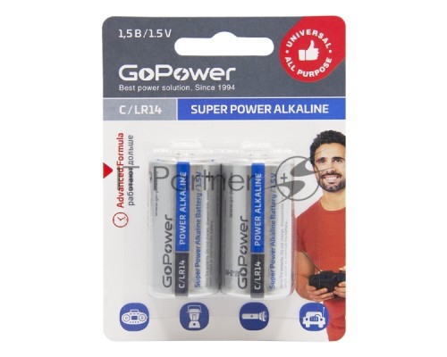 Батарейка GoPower LR14 C BL2 Alkaline 1.5V (2/12/192) блистер (2 шт.)