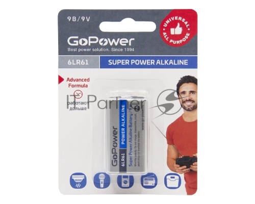 Батарейка GoPower Крона 6LR61 BL1 Alkaline 9V (1/10/240)