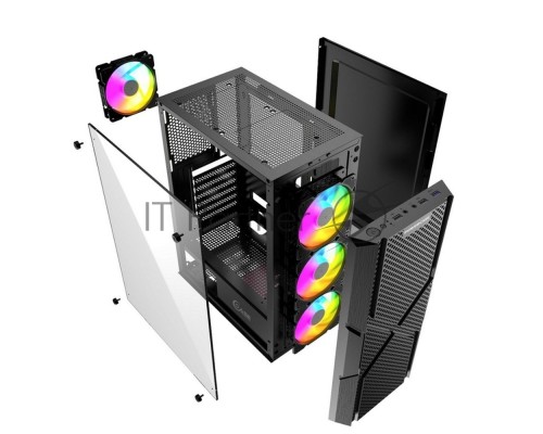 Корпус Powercase Mistral T4B, Tempered Glass, 4x 120mm 5-color fan, чёрный, ATX  (CMITB-L4)
