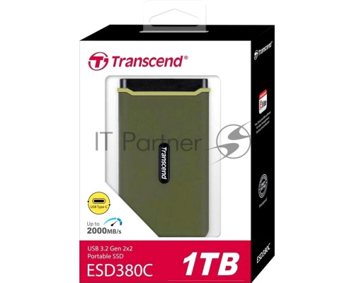 Накопитель Transcend Portable SSD ESD380C, 1000GB, Type-C, USB 3.2 Gen2, R/W 2000/2000MB/s, 97x54x13mm, два кабеля в комплекте (3 года)