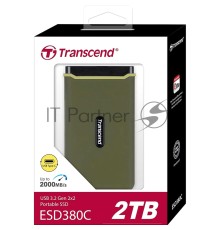 Накопитель Transcend Portable SSD ESD380C, 2000GB, Type-C, USB 3.2 Gen2, R/W 2000/2000MB/s, 97x54x13mm, два кабеля в комплекте (3 года)