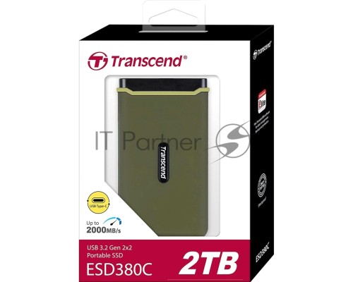 Накопитель Transcend Portable SSD ESD380C, 2000GB, Type-C, USB 3.2 Gen2, R/W 2000/2000MB/s, 97x54x13mm, два кабеля в комплекте (3 года)