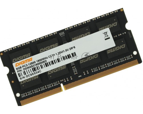 Оперативная память Digma 8Gb DDR3 1600MHz DGMAS31600008D RTL PC3-12800 CL11 SO-DIMM 204-pin 1.5В dual rank