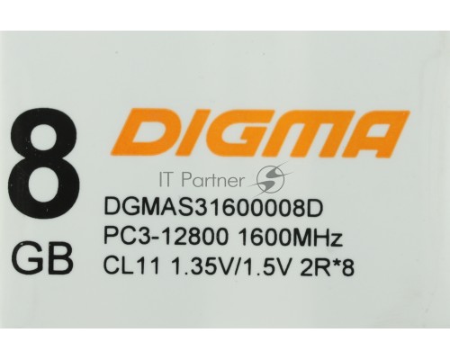 Оперативная память Digma 8Gb DDR3 1600MHz DGMAS31600008D RTL PC3-12800 CL11 SO-DIMM 204-pin 1.5В dual rank