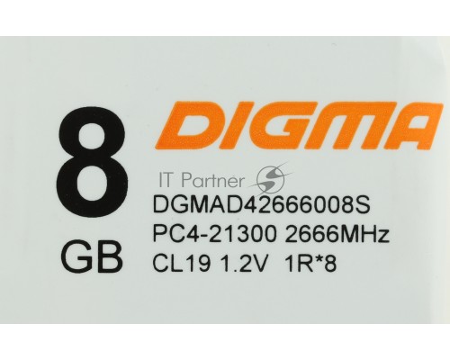 Оперативная память Digma 8Gb DDR4 2666MHz DGMAD42666008S RTL PC4-21300 CL19 DIMM 288-pin 1.2В single rank