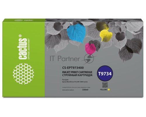 Картридж струйный Cactus CS-EPT973400 T9734 желтый (330мл) для Epson WorkForce WF-C869RD3TWFC/WF-C869RDTWF
