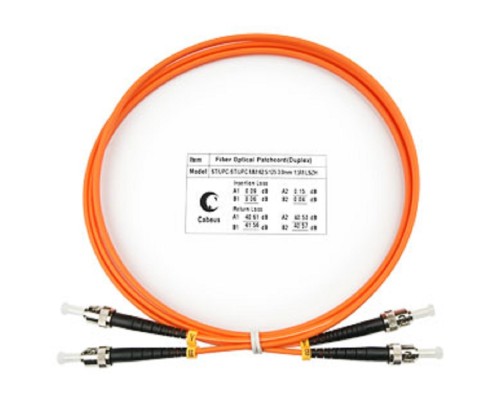 [Cabeus Патч-корды волоконно-оптические, пигтейлы] Cabeus FOP-62-ST-ST-1,5m Шнур оптический duplex ST-ST 62,5/125 mm 1,5м LSZH