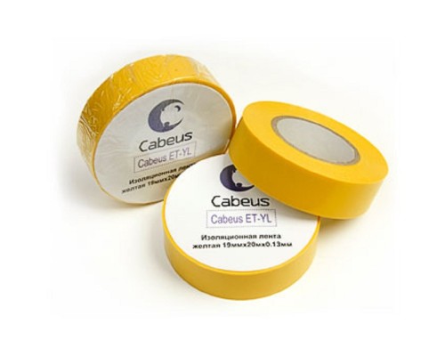 [Cabeus Стяжки, крепежные материалы, маркеры] Cabeus ET-YL Изоляционная лента желтая 19ммх20мх0.13мм