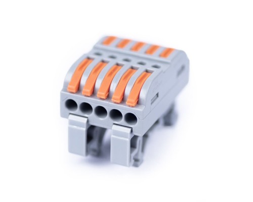 [Cabeus Наконечники и клеммы] Cabeus MX223-5D Клемма соединительная универсальная проходная 5 полюсов с рычагом на DIN-рейку 0,08-2,5/4,0 (1шт)