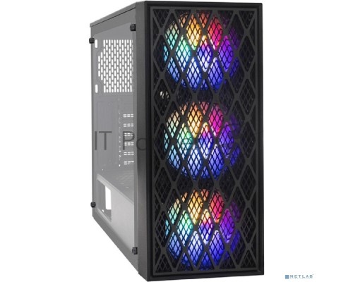Компьютерный корпус Miditower ExeGate EVO-8243 (ATX, без БП, 2*USB+1*USB3.0, черный, 3 вент. с RGB подсветкой, боковая панель - закаленное стекло)