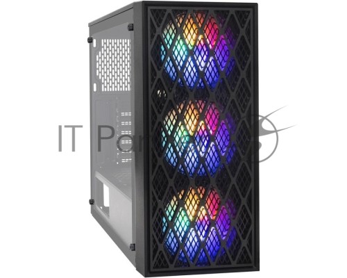 Компьютерный корпус Miditower ExeGate EVO-8243 (ATX, без БП, 2*USB+1*USB3.0, черный, 3 вент. с RGB подсветкой, боковая панель - закаленное стекло)