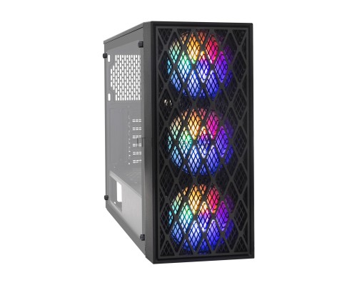 Компьютерный корпус Miditower ExeGate EVO-8243 (ATX, без БП, 2*USB+1*USB3.0, черный, 3 вент. с RGB подсветкой, боковая панель - закаленное стекло)
