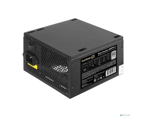Блок питания 450W ExeGate 80 PLUS® 450PPH-LT (ATX, APFC, SC, КПД 82% (80 PLUS), 12cm fan, 24pin, (4+4)pin, PCIe, 5xSATA, 3xIDE, RTL, black, кабель 220V с защитой от выдергивания)