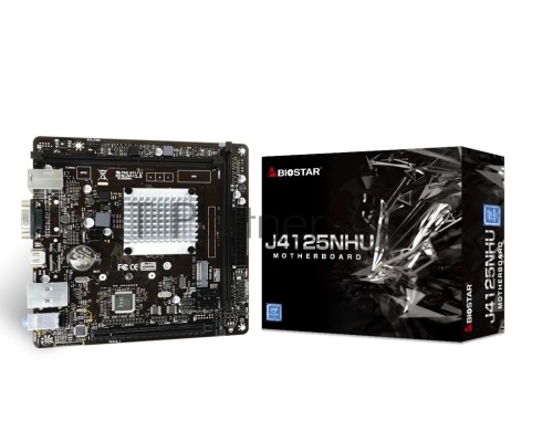 Материнская плата Biostar J4125NHU, Intel® Quad-Core Celeron® J4125 (2.7 GHz), 2xDDR4-2400, D-SUB+HDMI, 1xPCI-Ex1, 2xSATA3, 1xM.2, 8 Ch Audio, GLan, (2+4)xUSB2.0, (2+0)xUSB3.2, 1xPS/2, Mini-ITX, RTL {20}