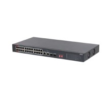 DAHUA DH-S3226-24ET-240 24-портовый неуправляемый коммутатор с РоЕ, 24xRJ45 100Mb PoE, 2хКомбо SFP/RJ45 1Gb uplink, суммарно 240Вт, коммутация 8.8 Гбит/с, MAC-таблица 8К