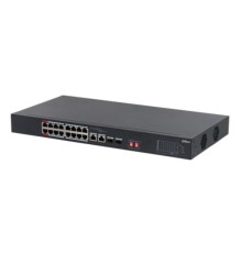 DAHUA DH-S3218-16ET-135 16-портовый неуправляемый коммутатор с РоЕ, 16xRJ45 100Mb, 2хКомбо SFP/RJ45 1Gb uplink, суммарно до 135Вт, коммутация 7.2 Гбит/с, MAC-таблица 8К