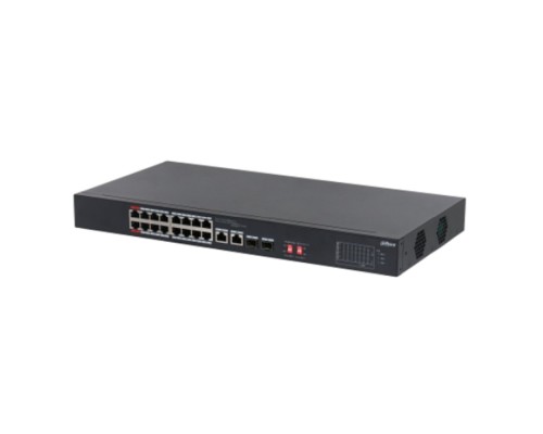 [Коммутаторы] DAHUA DH-S3218-16ET-135 16-портовый неуправляемый коммутатор с РоЕ, 16xRJ45 100Mb, 2хКомбо SFP/RJ45 1Gb uplink, суммарно до 135Вт, коммутация 7.2 Гбит/с, MAC-таблица 8К