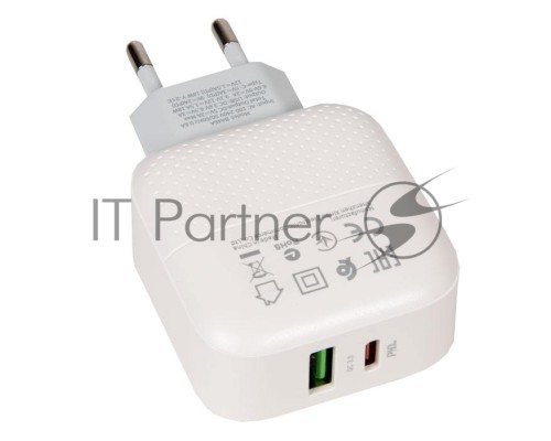 Зарядное устройство BOROFONE BA46A Premium, один порт USB, один порт Type-C, PD, 18W, 5V, 3.0A, белый