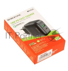 Зарядное устройство BOROFONE BA46A Premium, один порт USB, один порт Type-C, PD, 18W, 5V, 3.0A, черный