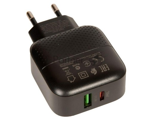 Зарядное устройство BOROFONE BA46A Premium, один порт USB, один порт Type-C, PD, 18W, 5V, 3.0A, черный