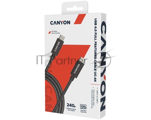 Кабель CANYON, U4-CC-5A1M-E, USB4 TYPE-C to TYPE-C cable assembly 40G 1m 5A 240W(ERP) with E-MARK, CE, ROHS, black