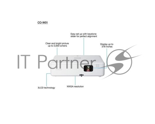 Проектор Epson CO-W01 white (LCD, 1280×800, 3000Lm, 1,27-1,71:1, 300:1, HDMI, USB-A) (V11HA86040)