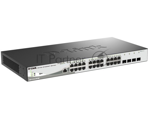 Управляемый коммутатор D-Link DGS-1210-28P/ME/B2A 2 уровня с 24 портами 10/100/1000Base-T и 4 портами 1000Base-X SFP (24 порта с поддержкой PoE 802.3af/802.3at (30 Вт), PoE-бюджет 193 Вт)