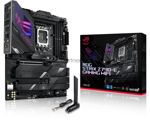 Материнская плата ASUS ROG STRIX Z790-E GAMING WIFI, LGA 1700, Intel Z790, 4xDDR5, 4xSATA, 5xM.2, 1xPCI-E 5.0 x16, 2xPCI-E 4.0 x4, 1xHDMI, 1xDisplayPort, 1x 2.5Gb LAN, 6xUSB-A 3.2 Gen 2, 4xUSB-A 3.2 Gen 1, 5x3.5 мм, 7.1, Standard-ATX