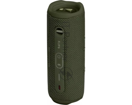 Портативная акустика JBL Flip 6 зеленый, Bluetooth 5.1, время воспроизведения музыки 12 ч, емкость аккумулятора 4800 mAh, время заряда аккумулятора 2,5 ч, цвет зеленый