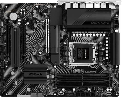 Материнская плата ASRock X670E PG Lightning, AM5, AMD X670, 4xDDR5, 4xSATA, 4xM.2, 1xPCI-E 5.0 x16, 1xPCI-E 4.0 x4, 1xPCI-E 4.0 x1, 1xHDMI, 1xDP, 1x 2.5Gb LAN, 6xUSB-A 3.2 Gen 1, 1xUSB-A 3.2 Gen 2, 4xUSB-A 2.0, 1xUSB-C 3.2 Gen 2x2, 3x3.5 мм, 7.1, ATX