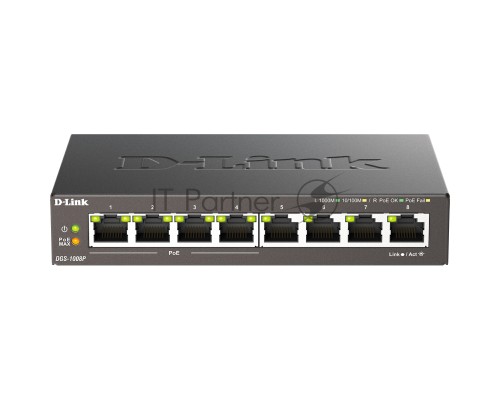 Коммутатор D-Link DGS-1008P/F1A 8G 4PoE+ 80W неуправляемый