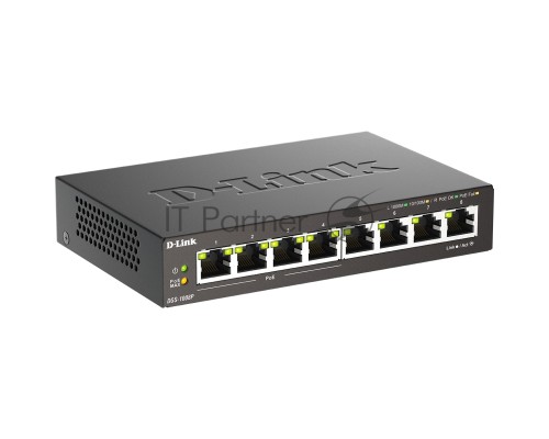 Коммутатор D-Link DGS-1008P/F1A 8G 4PoE+ 80W неуправляемый
