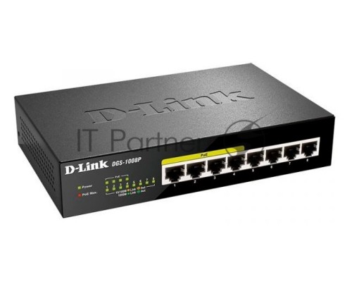 Коммутатор D-Link DGS-1008P/F1A 8G 4PoE+ 80W неуправляемый