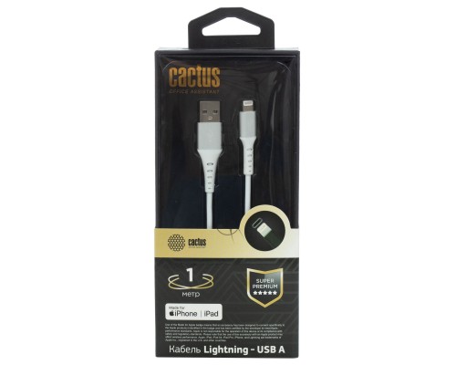 Кабель Cactus CS-LG.USB.A-1 USB (m)-Lightning (m) 1м белый блистер