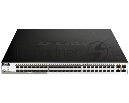 Настраиваемый коммутатор D-Link DGS-1210-52MPP/E2A PROJ WebSmart с 48 портами 10/100/1000Base-T и 4 портами 1000Base-X SFP (порты 1-48 с поддержкой PoE 802.3af/802.3at (30 Вт), PoE-бюджет 740 Вт)