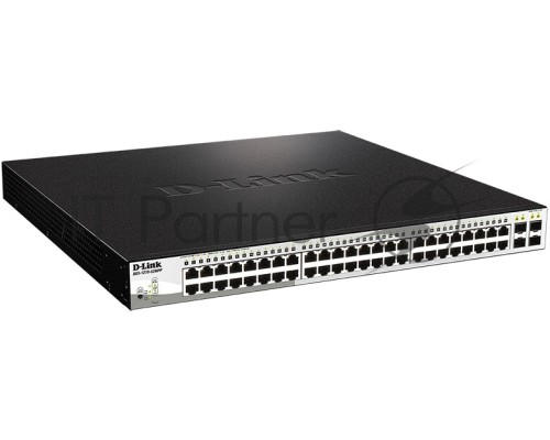 Настраиваемый коммутатор D-Link DGS-1210-52MPP/E2A PROJ WebSmart с 48 портами 10/100/1000Base-T и 4 портами 1000Base-X SFP (порты 1-48 с поддержкой PoE 802.3af/802.3at (30 Вт), PoE-бюджет 740 Вт)