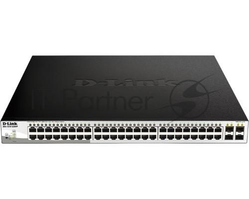 Настраиваемый коммутатор D-Link DGS-1210-52MPP/E2A PROJ WebSmart с 48 портами 10/100/1000Base-T и 4 портами 1000Base-X SFP (порты 1-48 с поддержкой PoE 802.3af/802.3at (30 Вт), PoE-бюджет 740 Вт)