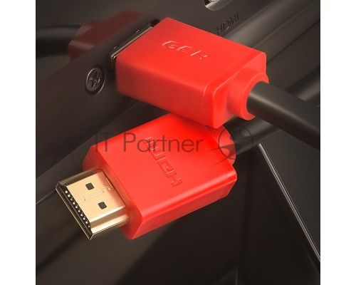 Кабель GCR 2.0m HDMI версия 1.4, черный, красные коннекторы, OD7.3mm, 30/30 AWG, позолоченные контакты, Ethernet 10.2 Гбит/с, 3D, 4K GCR-HM450-2.0m, экран