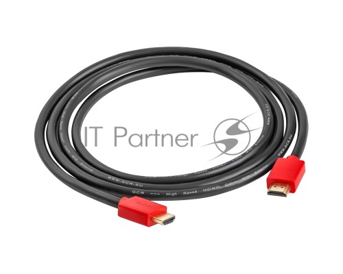 Кабель GCR 2.0m HDMI версия 1.4, черный, красные коннекторы, OD7.3mm, 30/30 AWG, позолоченные контакты, Ethernet 10.2 Гбит/с, 3D, 4K GCR-HM450-2.0m, экран