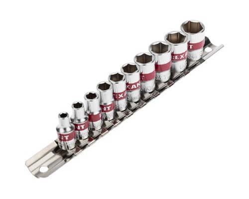 [Ключи, наборы Rexant, Kranz] Rexant (12-8316) Набор торцевых головок 1/4, шестигранные, CrV, 10 шт., 4-13мм