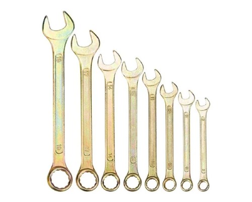 [Ключи, наборы Rexant, Kranz] Rexant (12-5842-2) Набор ключей комбинированных (8-11, 13, 14, 17, 19мм), 8 шт, желтый цинк