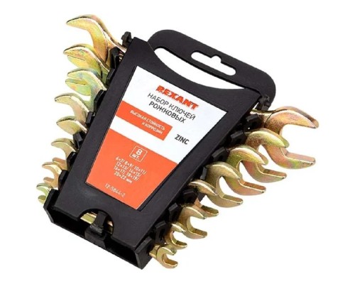 [Ключи, наборы Rexant, Kranz] Rexant (12-5844-2) Набор ключей рожковых (6х7-20х22мм), 8 шт, желтый цинк