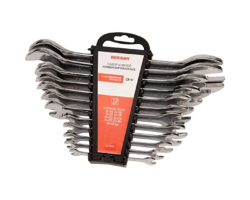 [Ключи, наборы Rexant, Kranz] Rexant (12-5845) Набор ключей рожковых 6-32мм 12 предметов CrV, зеркальное хромирование 